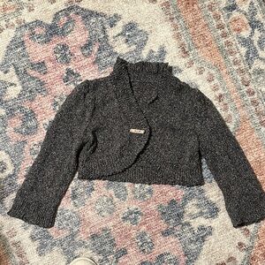 Gray Hand Knit Silk Cotton Tweed Shrug